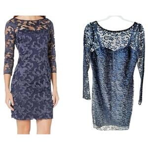 NWT Aidan Mattox Navy Blue Long Sleeve Lace Dress 10 Mother Bride Groom Cocktail